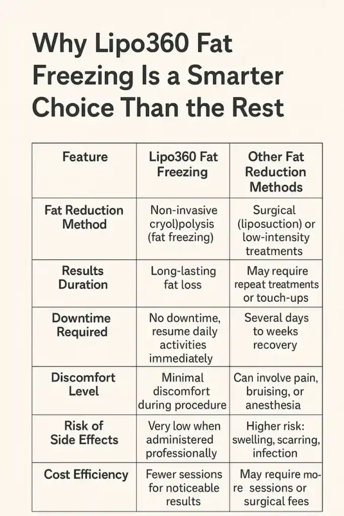 Is it possible to permanently freeze fat cells? 2 Table showing benefits of fat freezing to remove fat cells Ashtead from Lipo 360