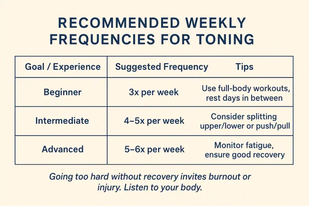 Achieving the Perfect Tone: How Often Should You Exercise for Results? 2 Graphic to show how often you should do exercise to help with toning Ashtead